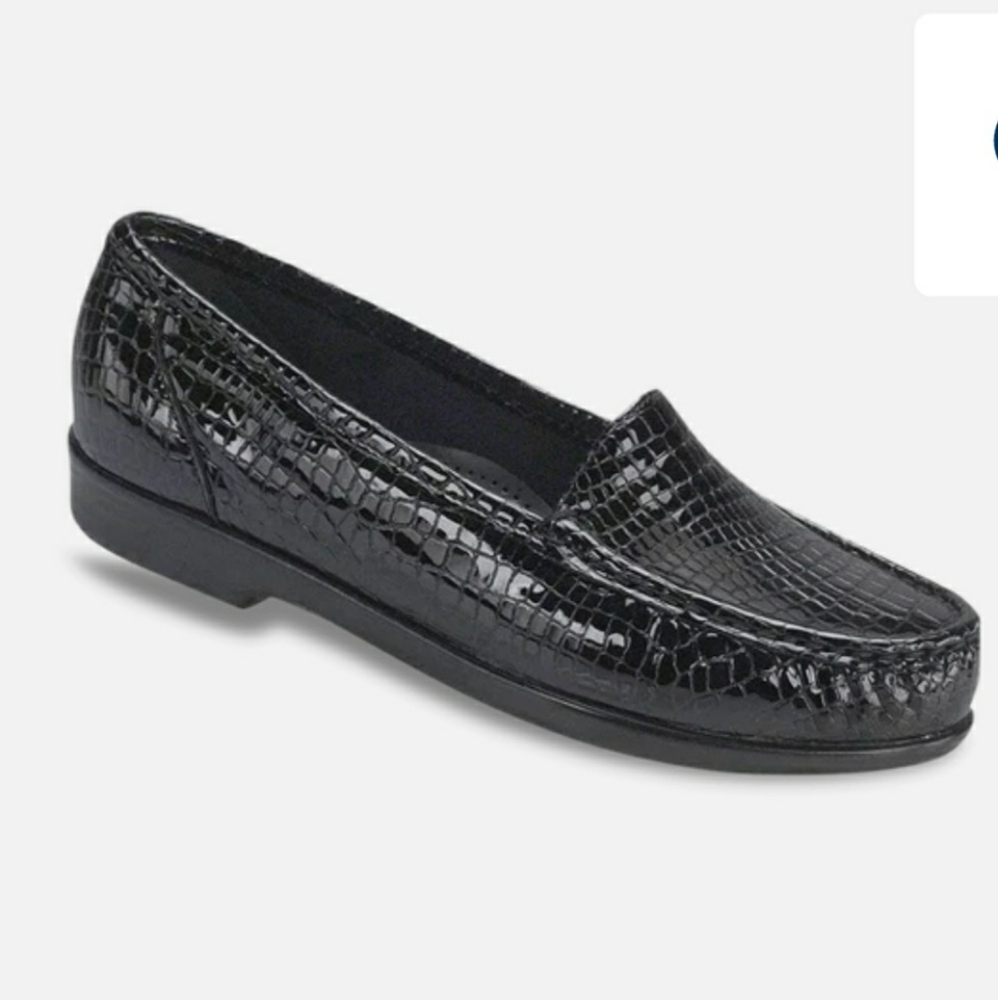 SAS Black Crocodile Simplify Slip On Loafers